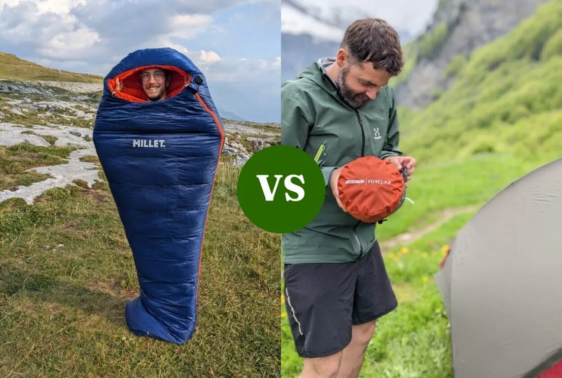 Sac de couchage Millet Light Down et Simond MT900 0° tenus en montagne