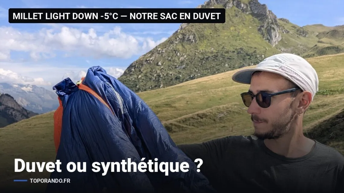 Sac de couchage en duvet Millet Light Down -5 °C déplié en montagne